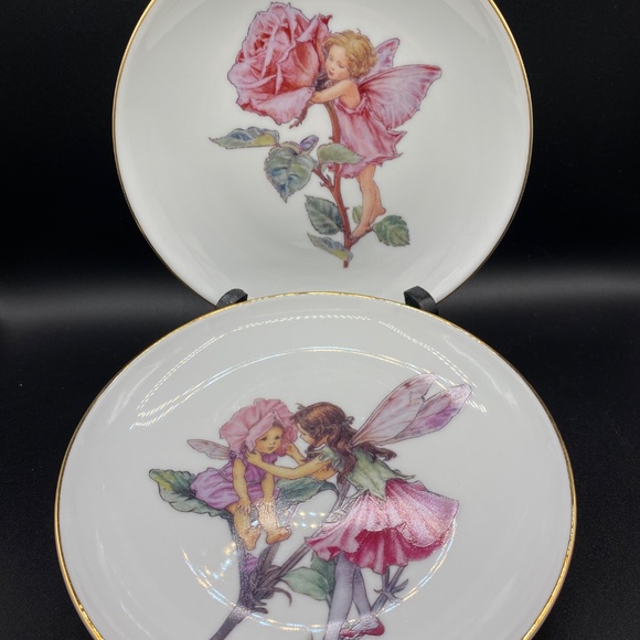 ReutterFlower Fairies side plates x2 white porcelain, gold rims. Germany 2006 - Picture 2 of 5
